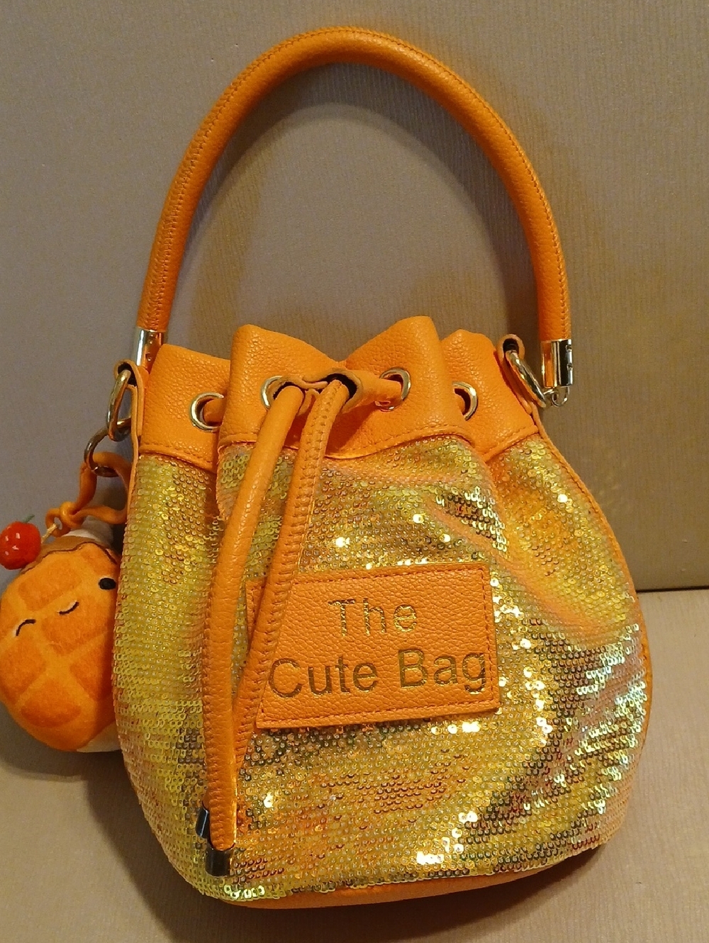 Source Unknown Orange Sequin Mini Bucket Bag